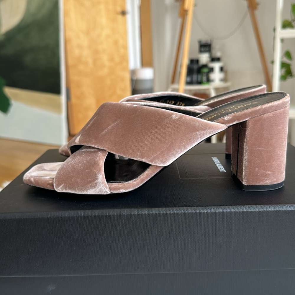 Saint Laurent Sandals Heels velvet Pink size 7 (37.5) - Picture 4 of 9